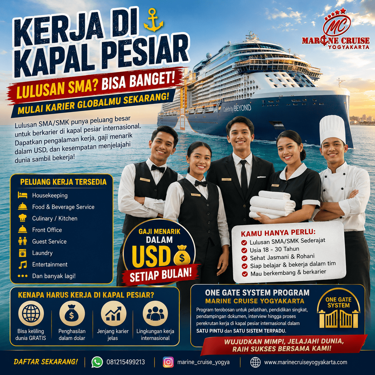 5 Langkah Kerja di Kapal Pesiar Lulusan SMA