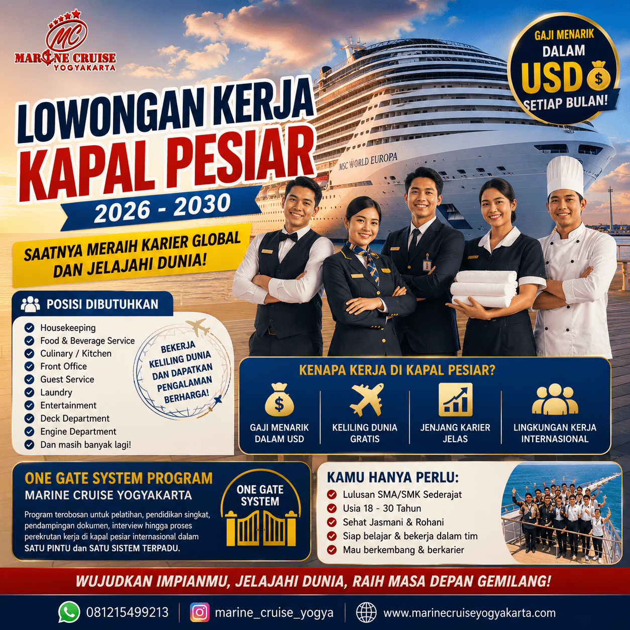 Beragam Lowongan Kerja Kapal Pesiar 2026-2030
