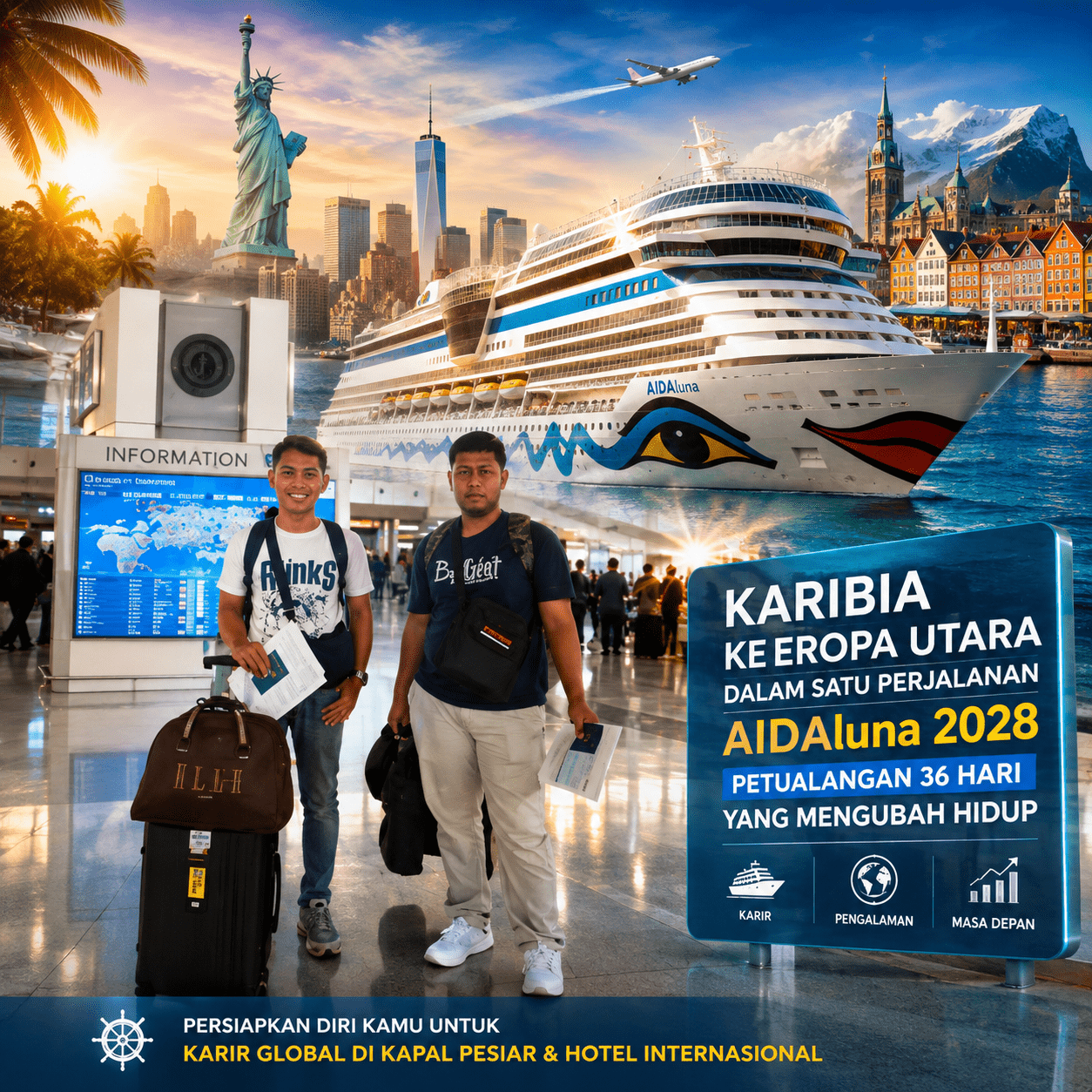 AIDAluna 2028-Rute Kapal Pesiar Karibia ke Eropa Utara